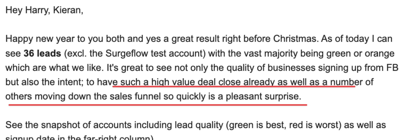 36 leads, high value deal close, quality leads